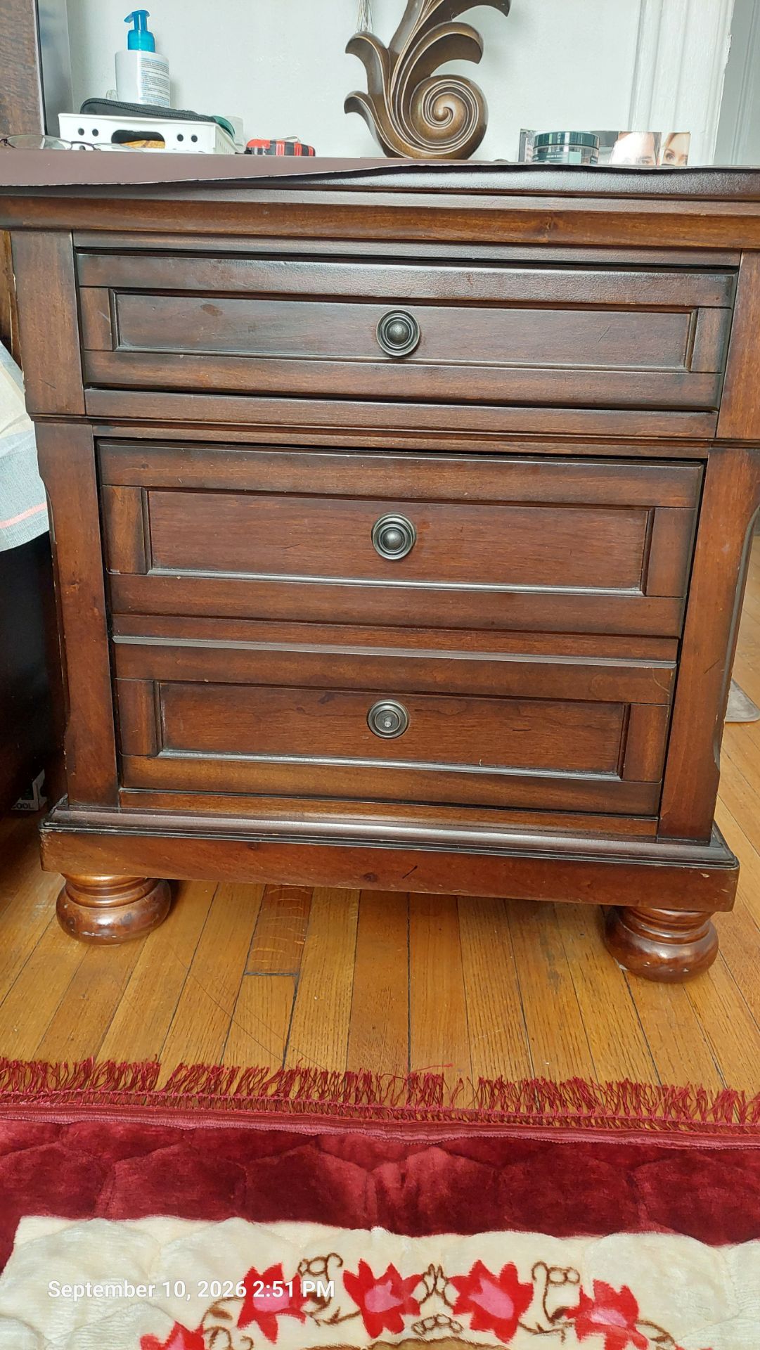 3-Drawer Wood Nightstand with Bun Feet - photo 2