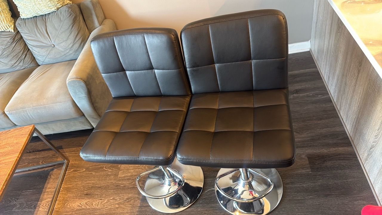 Set of 2 Black Faux Leather Bar Stools - photo 2