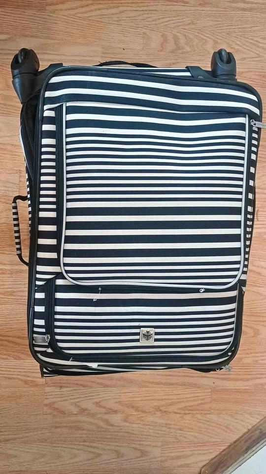 London Fog 3-Piece Black and White Striped Luggage Set
