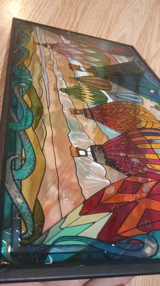 Joan Baker Designs Hand-Painted Art Glass Hot Air Balloon Window - photo 4