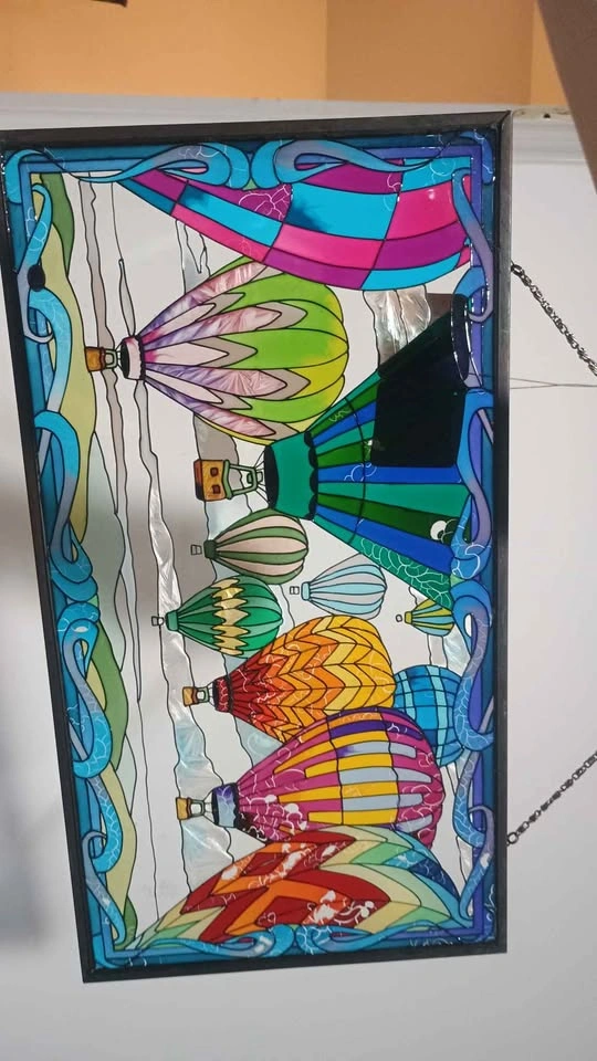 Joan Baker Designs Hand-Painted Art Glass Hot Air Balloon Window - photo 5