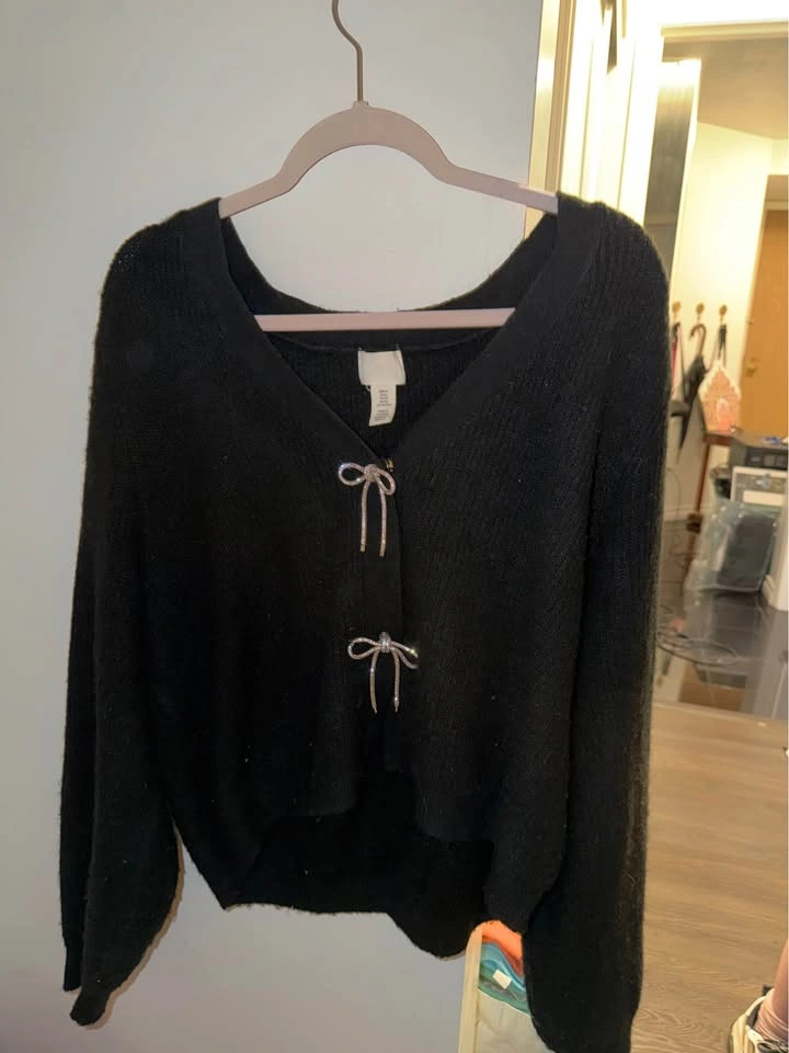 Black rhinestone bow cardigan - XL - photo 2