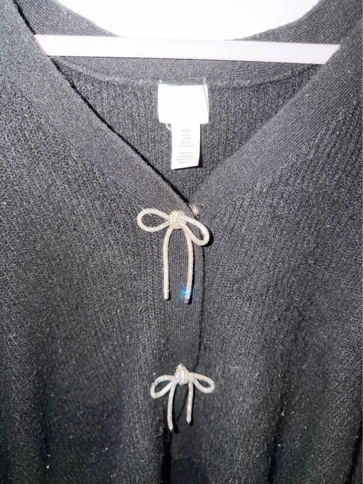 Black rhinestone bow cardigan - XL - photo 3