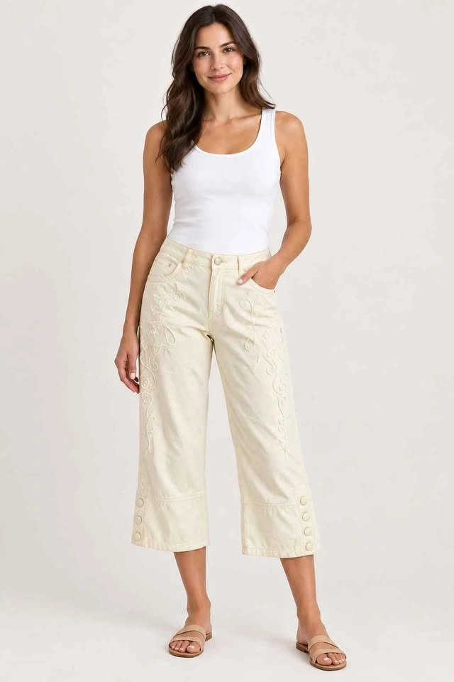 Embroidered Cream Pants - souvenir from South Africa