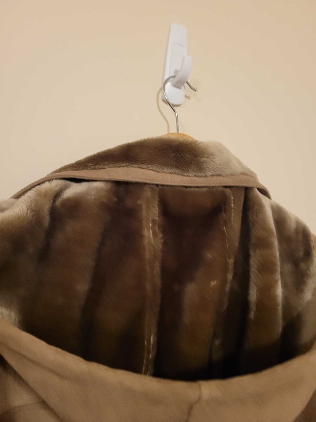 Men's Romp Tan Hooded Duffle Coat Faux Fur Collar Size Large - photo 5