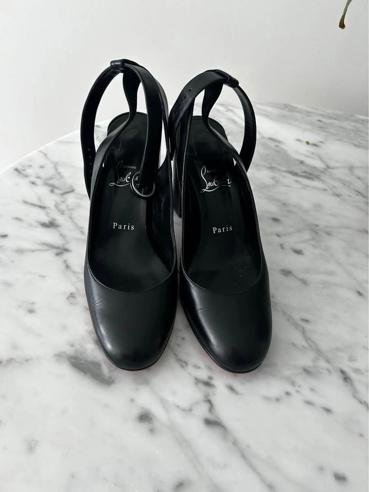 Christian Louboutin Miss Sab Sling 85 — Black Leather Pumps, Siz