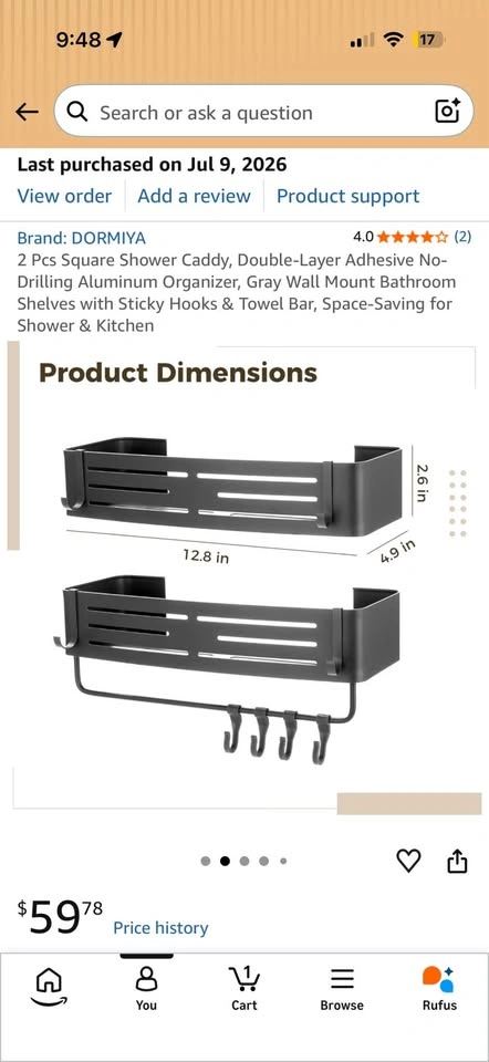 1 Pc Square Shower Caddy Aluminum Organizer - photo 2