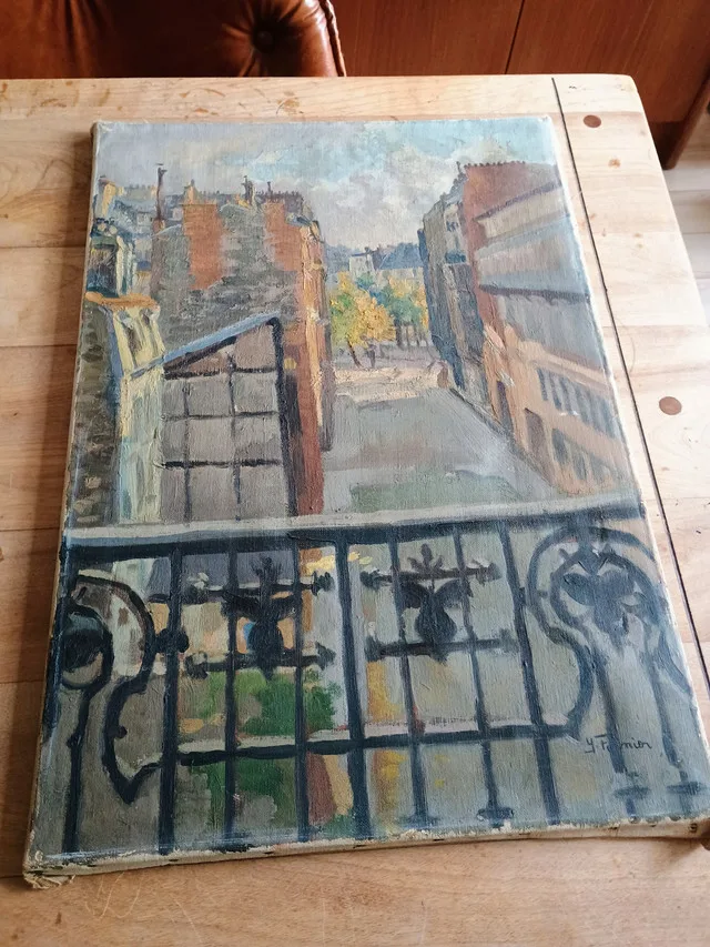 Rustic oil painting of Parisian terrace view thumbnail