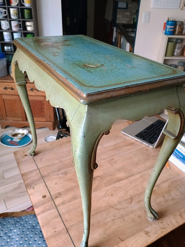 Turquoise painted Chinoiserie shabby chic side table