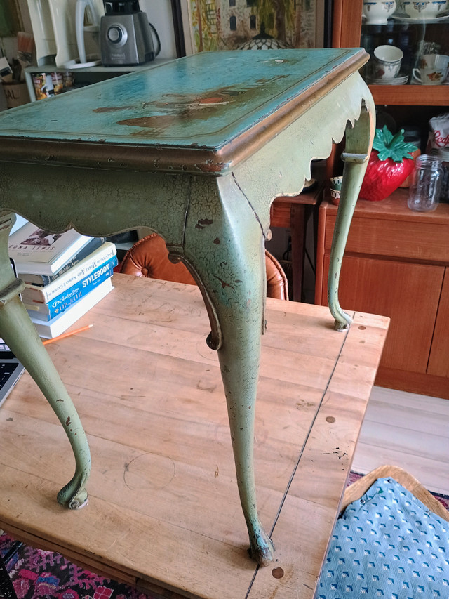 Turquoise painted Chinoiserie shabby chic side table - photo 2