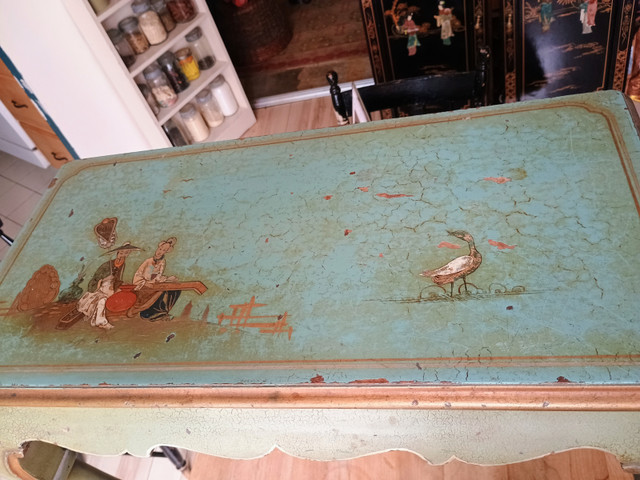 Turquoise painted Chinoiserie shabby chic side table - photo 5