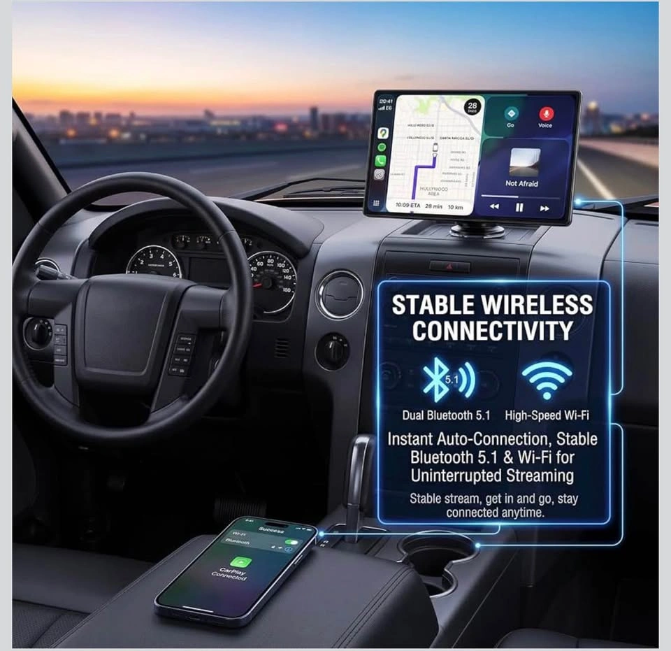 10.1" Portable Wireless Apple CarPlay Screen, Android 15 - photo 3
