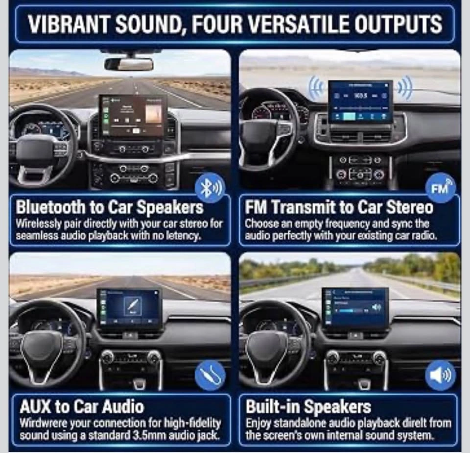 10.1" Portable Wireless Apple CarPlay Screen, Android 15 - photo 4