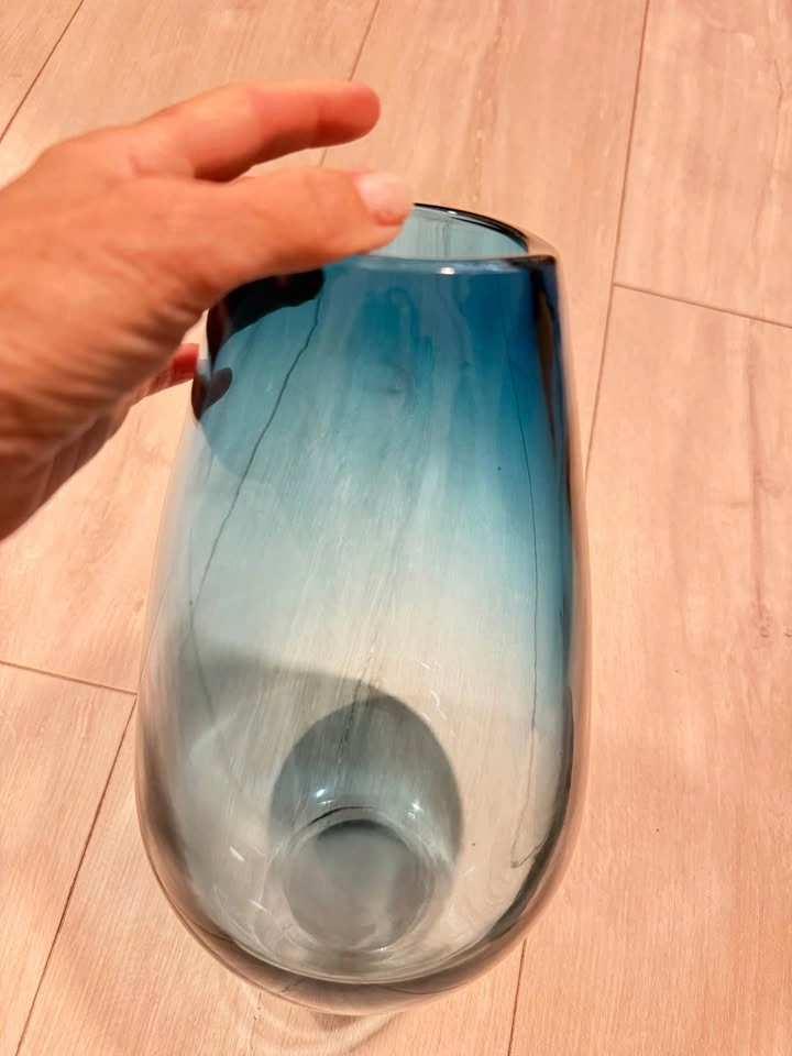 Blue Ombre Glass Vase – Contemporary Decorative Vase - photo 2