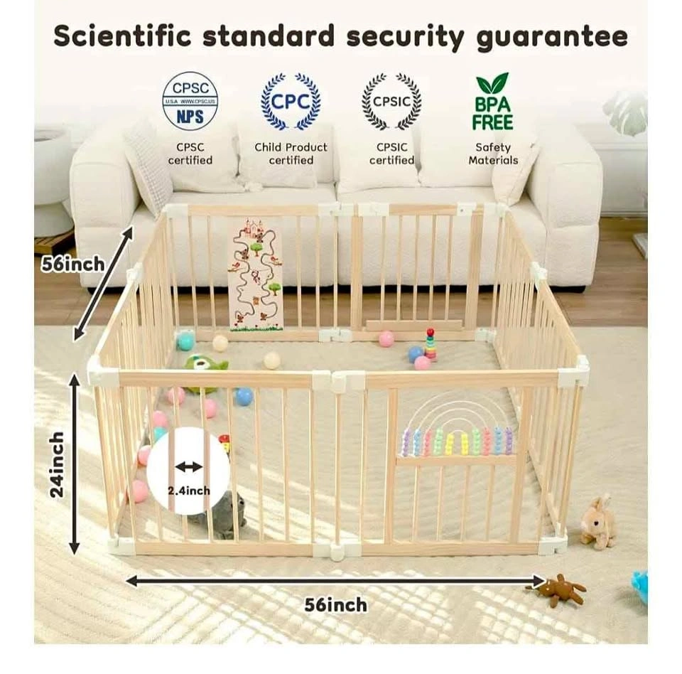 Ulnxiy Wooden Baby Playpen 56"x56" Foldable Play Yard