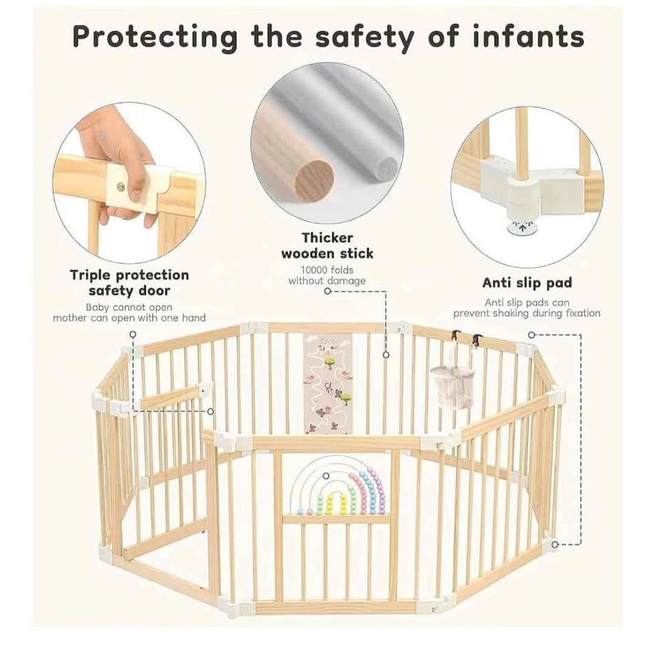 Ulnxiy Wooden Baby Playpen 56"x56" Foldable Play Yard - photo 5