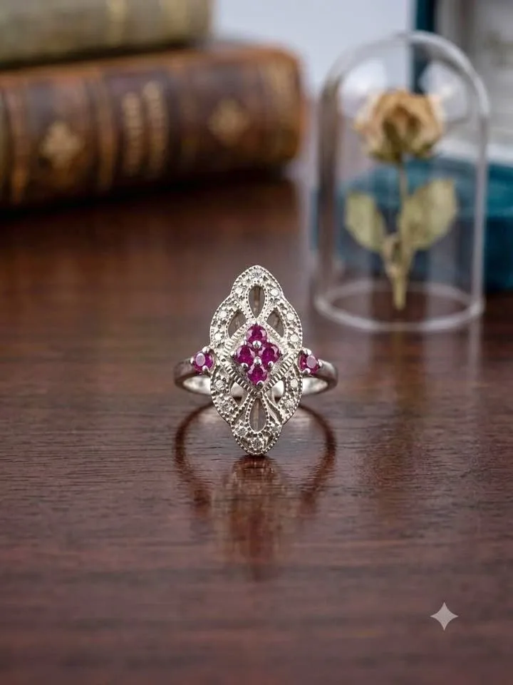 Vintage Womens Ruby & Zircon Ring
