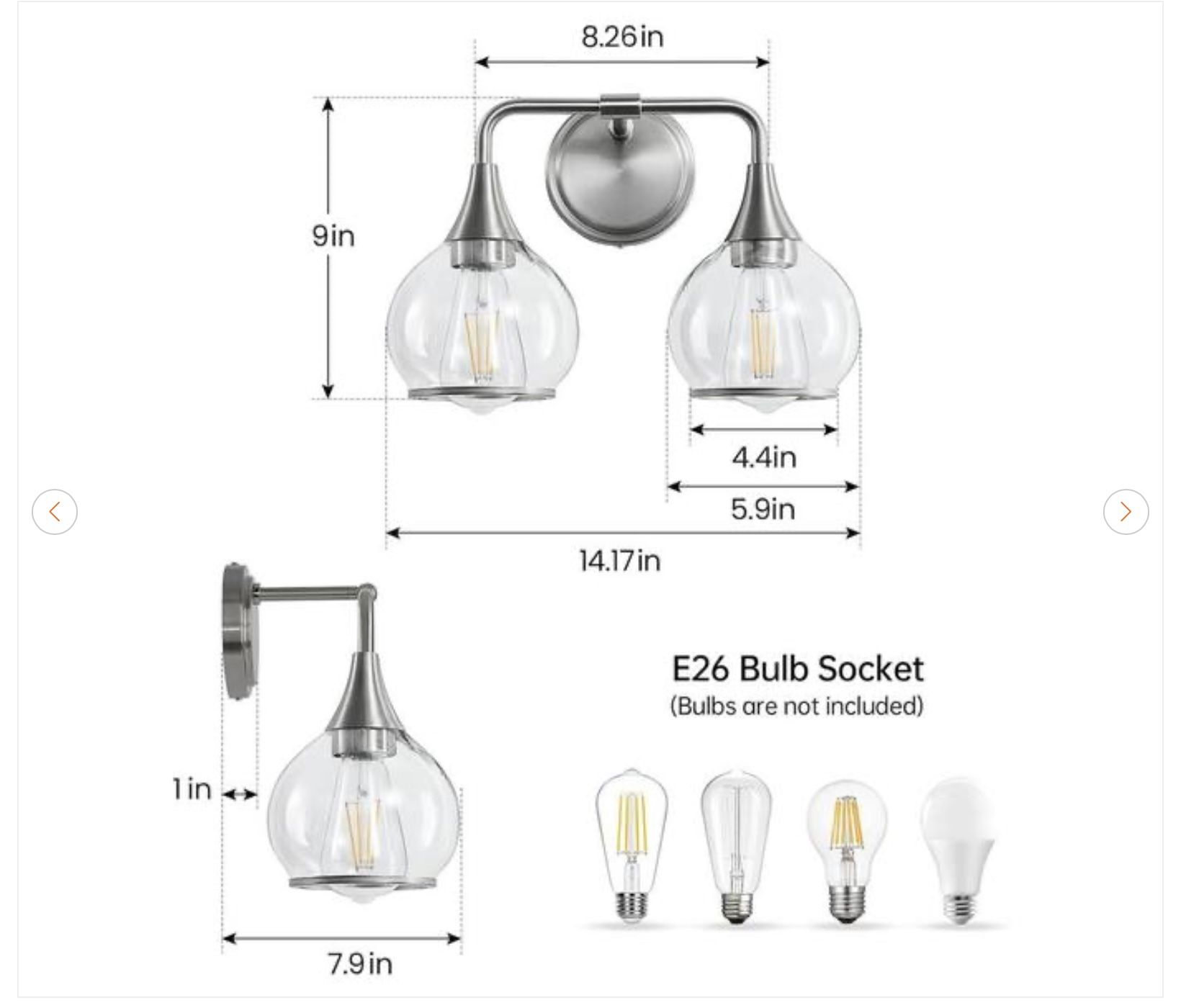 14.2 in. 2-Light Brushed Nickel Bathroom Vanity Light - New - photo 3