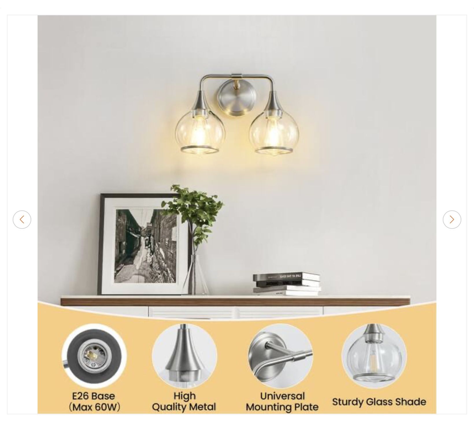 14.2 in. 2-Light Brushed Nickel Bathroom Vanity Light - New - photo 4
