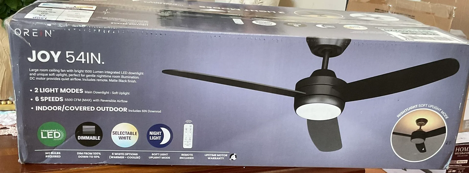 Orein Joy 54 in. LED Matte Black Ceiling Fan - New thumbnail