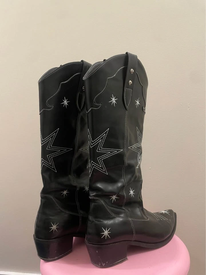 Black Western Cowboy Boots with Star Embroidery size US 6 - photo 3