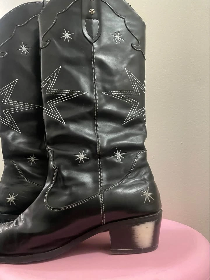 Black Western Cowboy Boots with Star Embroidery size US 6 - photo 4