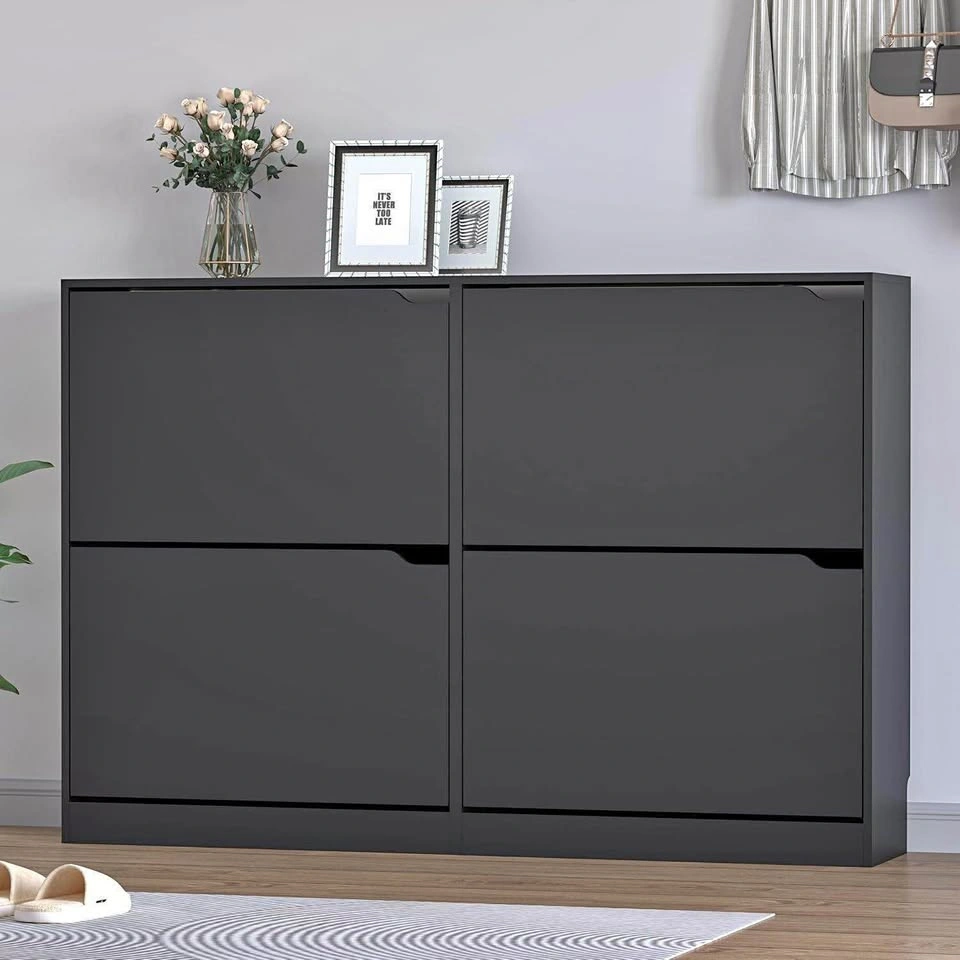 Slim Shoe Cabinet with 4 Flip Drawers