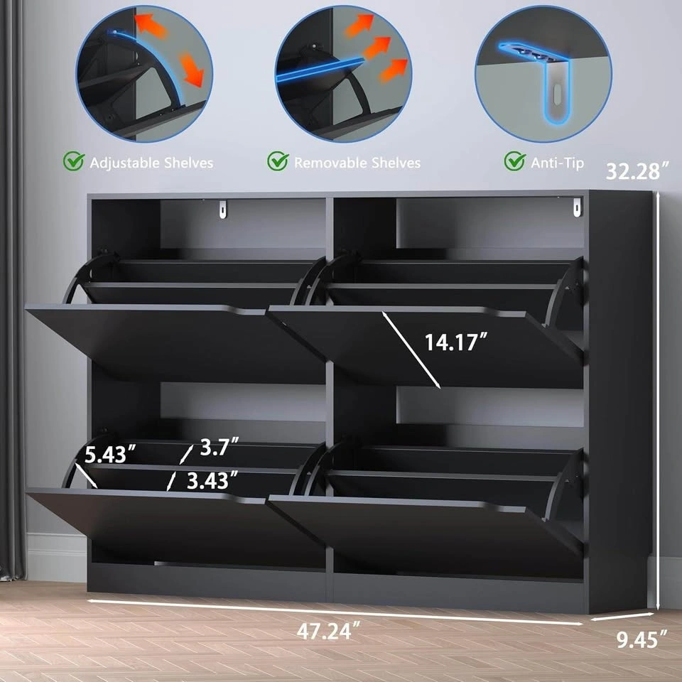Slim Shoe Cabinet with 4 Flip Drawers - photo 2