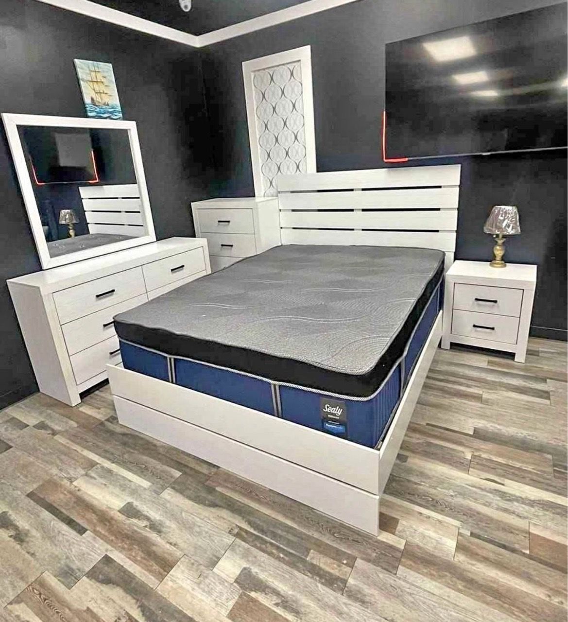 White Bedroom Set with Sealy Mattress in Queens, NY