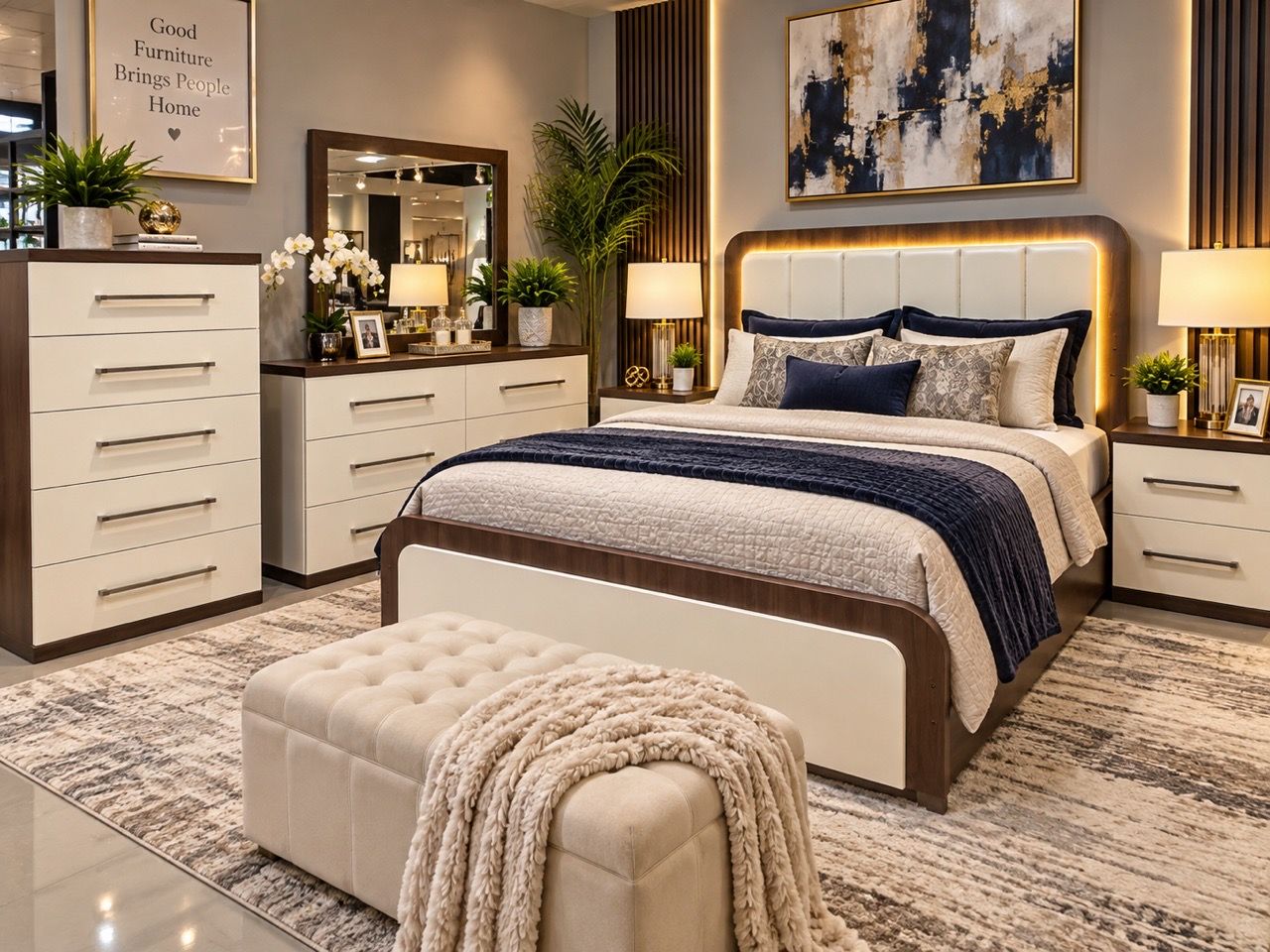 Modern Bedroom Set with LED Headboard