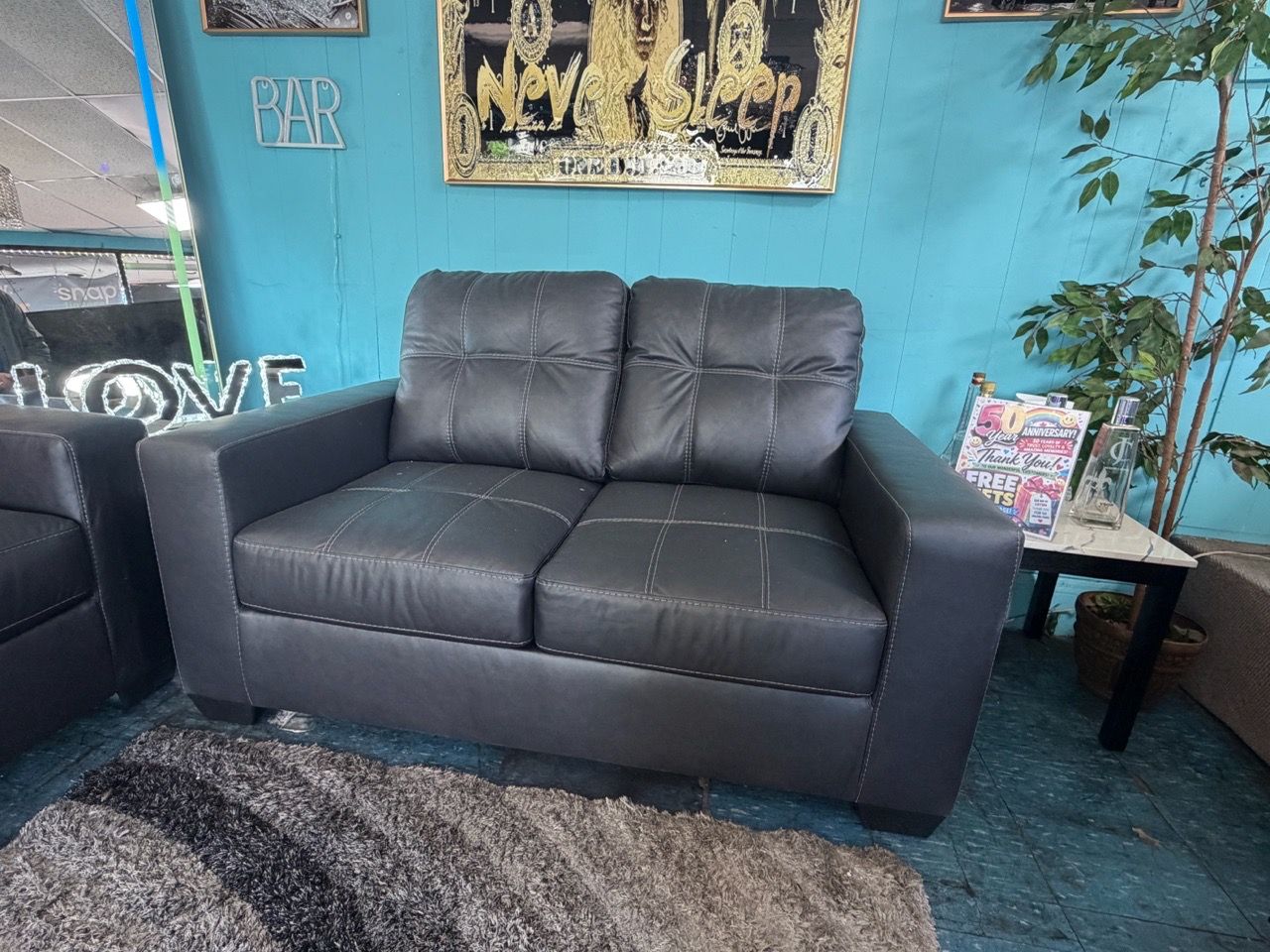 Black Faux Leather Sofa and Loveseat Set - photo 3