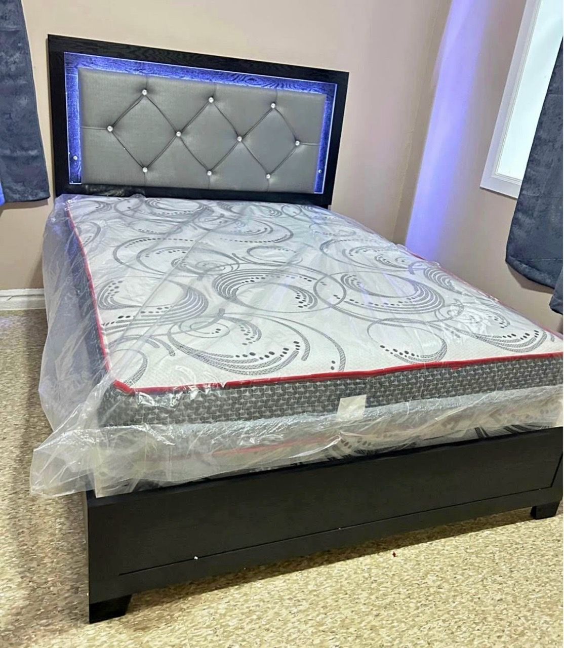 Queen Bed Frame with LED Headboard and Mattress