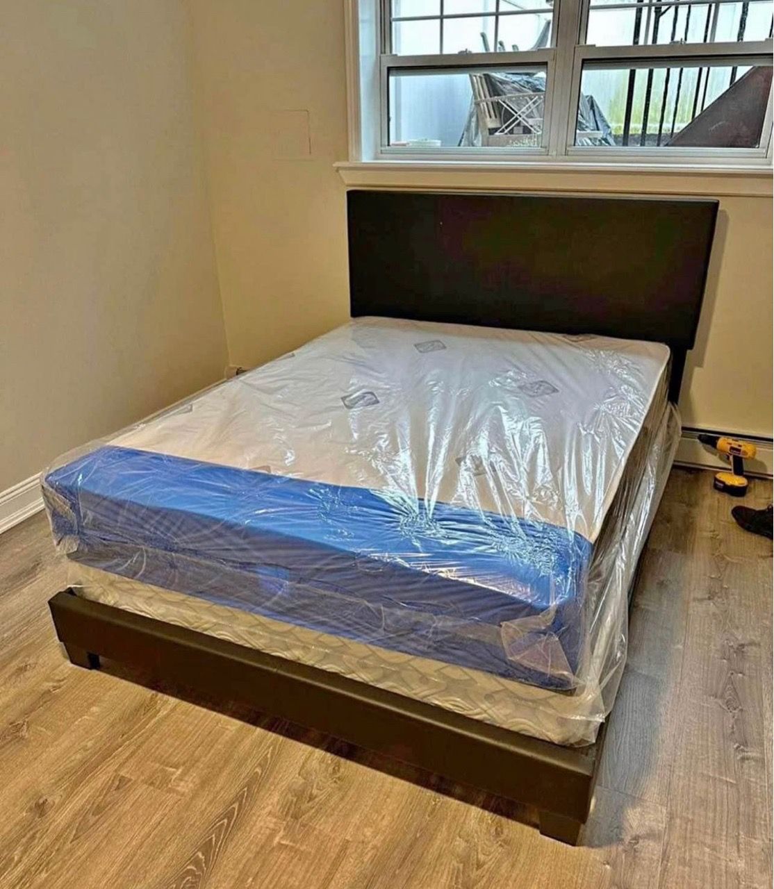 Black Upholstered Bed Frame with Mattress - photo 2