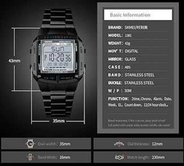 Digital Watch, Dual time, Stop+Timer, 5 alarms - photo 2