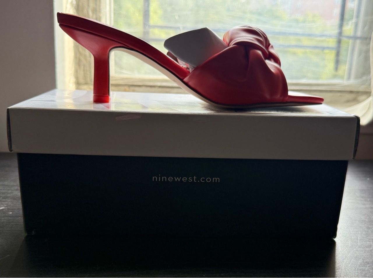 Nine West KNOT3 Women’s Orange Knotted Mule Heels