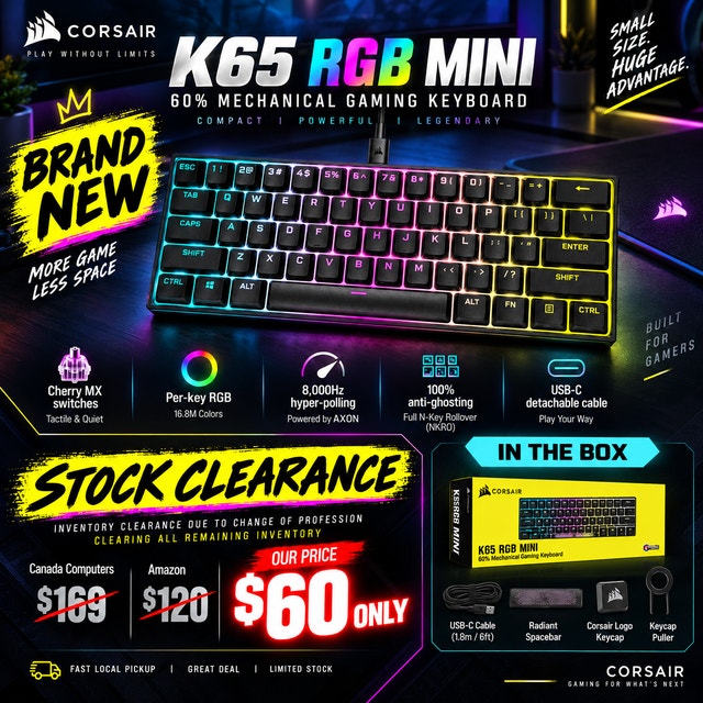 Brand New Corsair K65 RGB Mini Mechanical Gaming Keyboard