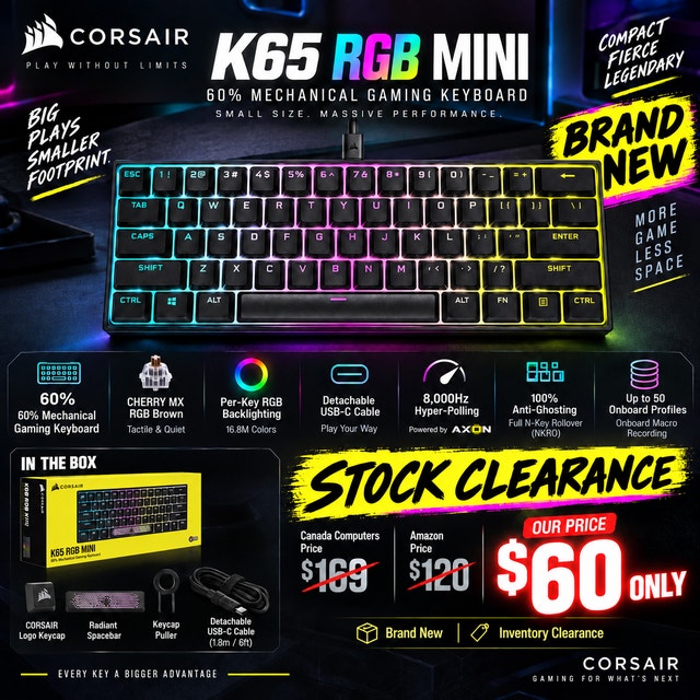 Brand New Corsair K65 RGB Mini Mechanical Gaming Keyboard - photo 2