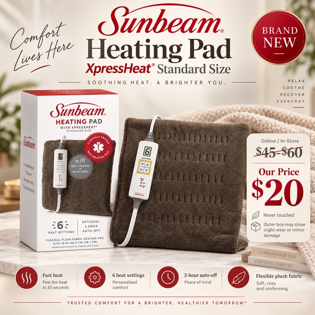 SUNBEAM XPRESSHEAT HEATING PAD-Standard