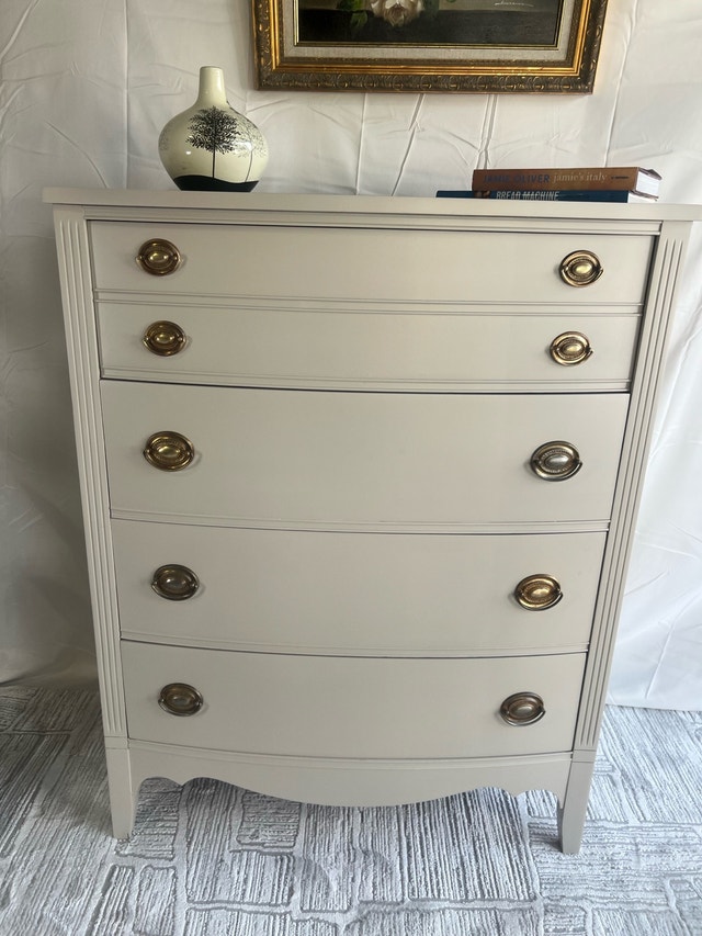 Vintage Dixie Tallboy Dresser – Refinished – Solid Wood Drawers