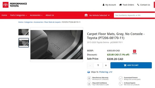 Toyota Sienna 2015-2020 Mats - Brand NEW