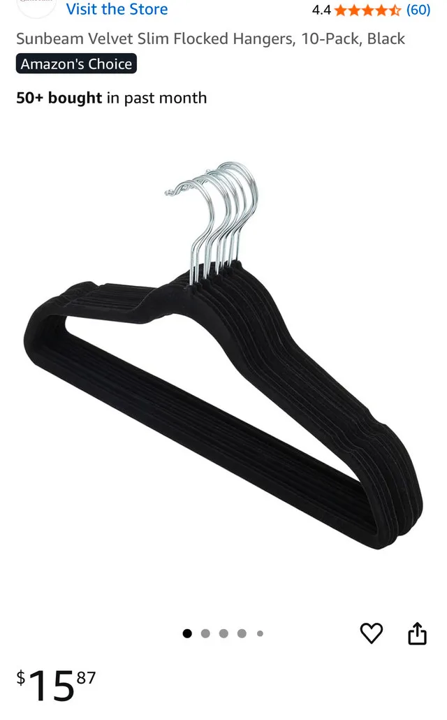 Sunbeam Velvet Slim Flocked Hangers, 11-Pack, Black image indicator(2)