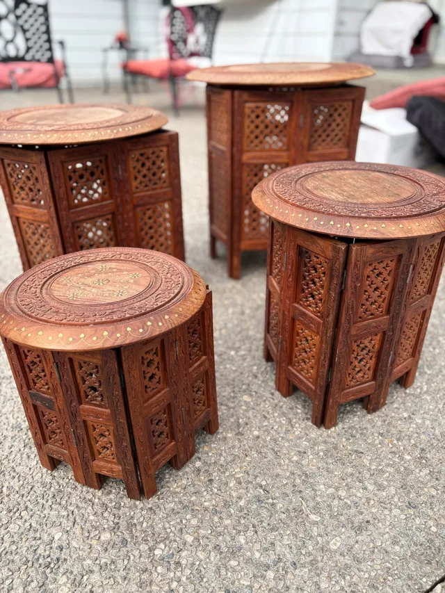 1950s Anglo-Indian Octagonal Carved teak table image indicator(2)