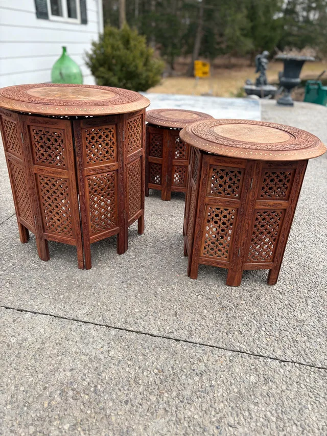 1950s Anglo-Indian Octagonal Carved teak table image indicator(5)