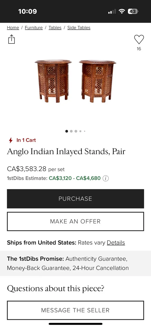 1950s Anglo-Indian Octagonal Carved teak table image indicator(7)