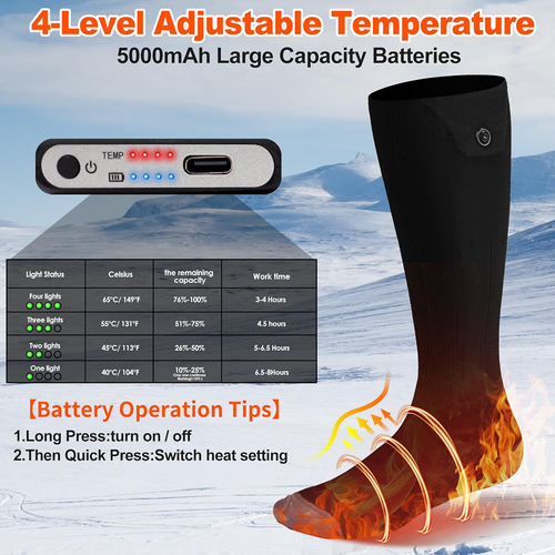 Electric Heated Socks 5000mAh Rechargeable 4 Heat Settings - photo 4