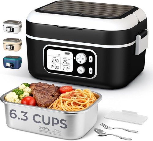 Cordless Heated Lunch Box, 6.3 Cup 100W Food Warmer