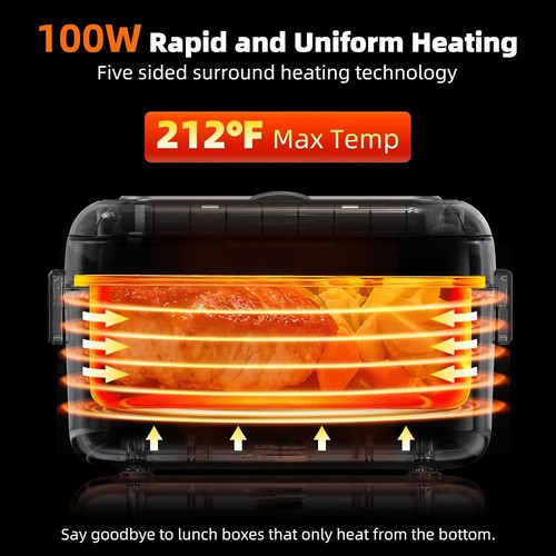 Cordless Heated Lunch Box, 6.3 Cup 100W Food Warmer - photo 3