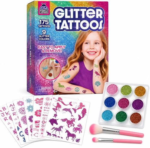 Glitter Tattoo Kit for Ages 6+, No Glue & Low Mess