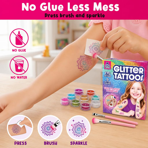 Glitter Tattoo Kit for Ages 6+, No Glue & Low Mess - photo 2