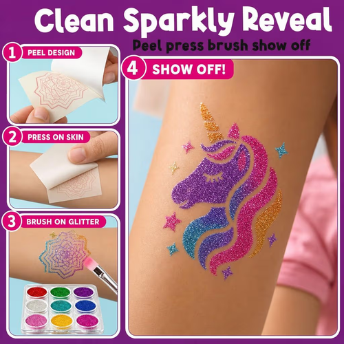 Glitter Tattoo Kit for Ages 6+, No Glue & Low Mess - photo 4